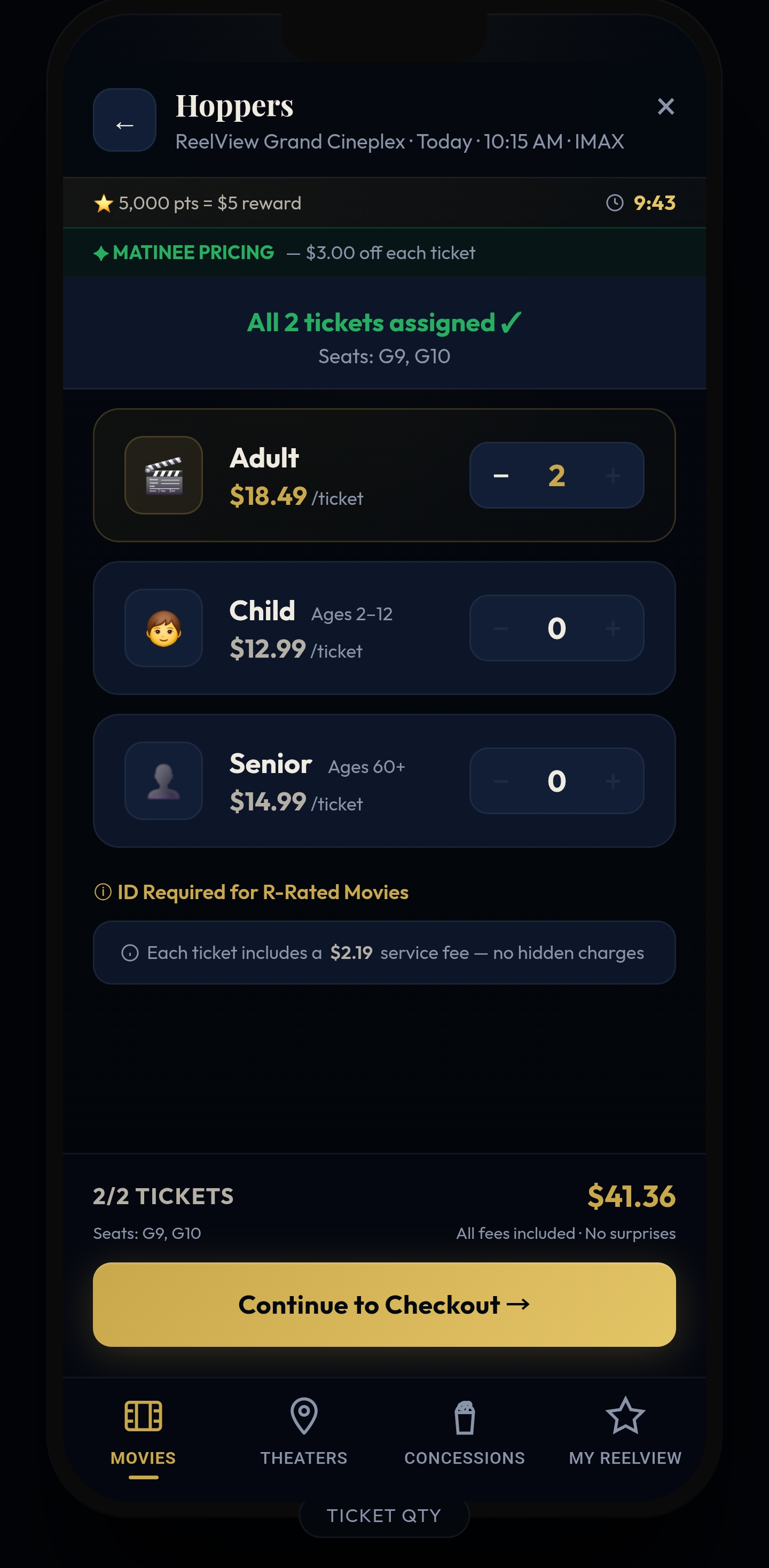 Dual navigation — Shared seat reservation and checkout flow 3