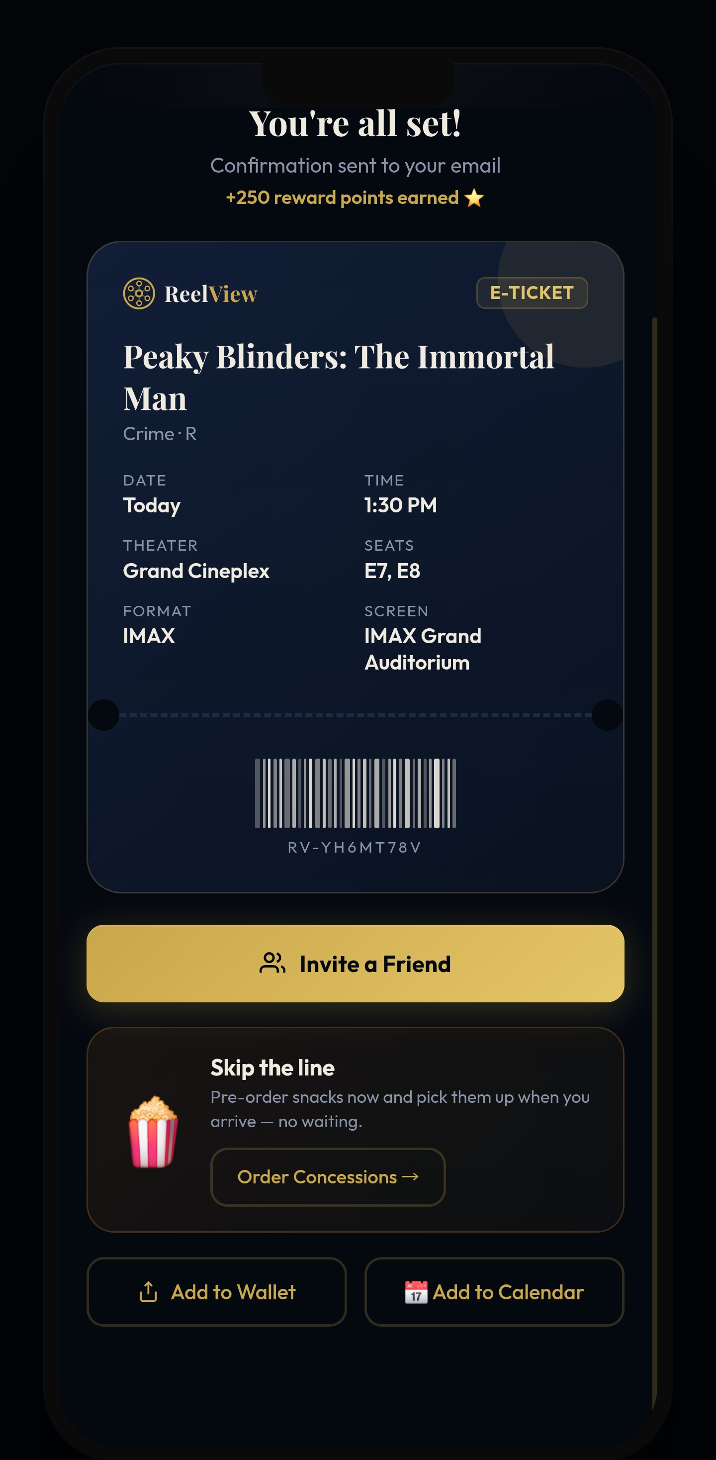 Post-purchase hub — screen 1
