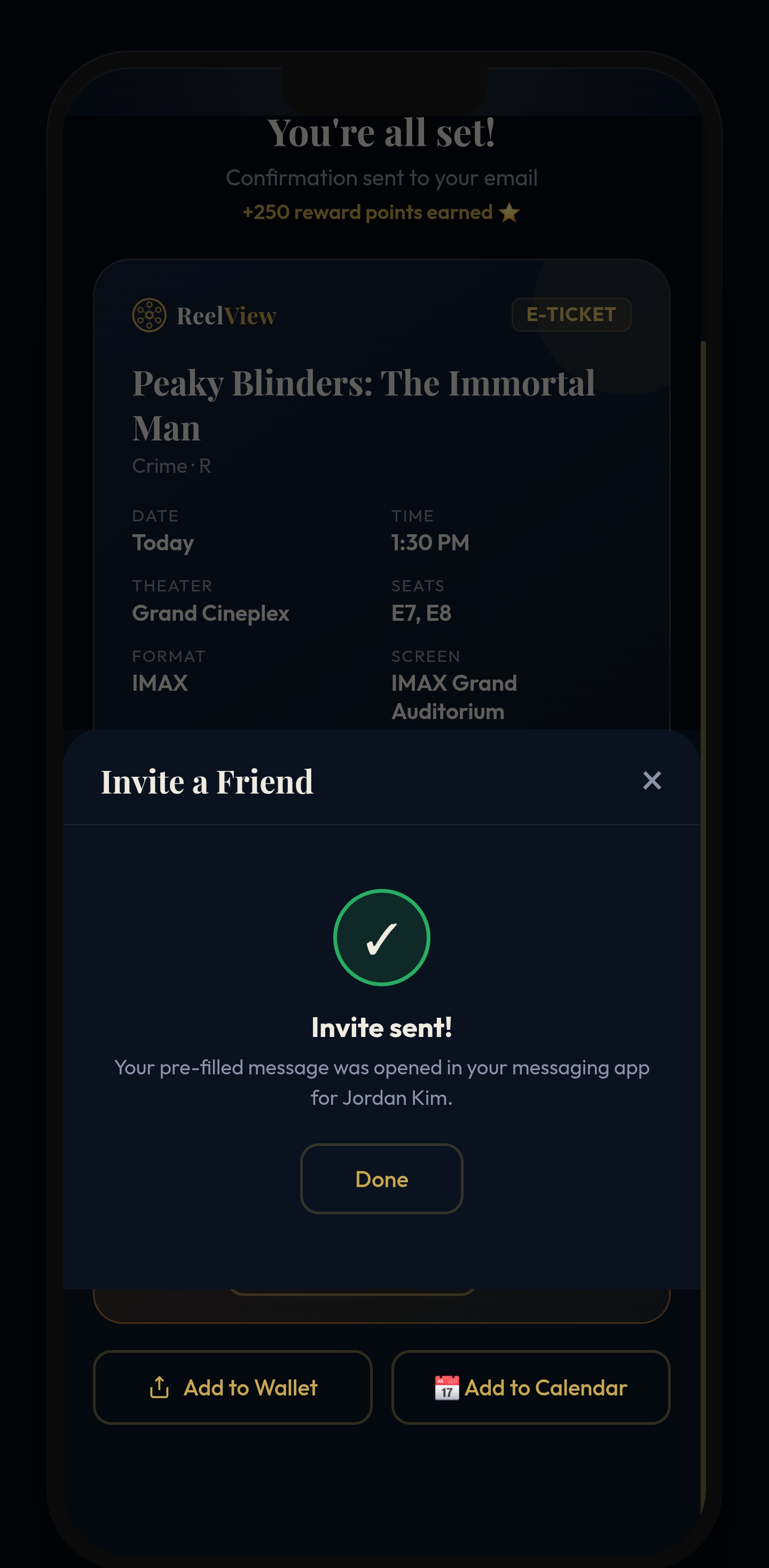 Post-purchase hub — screen 3
