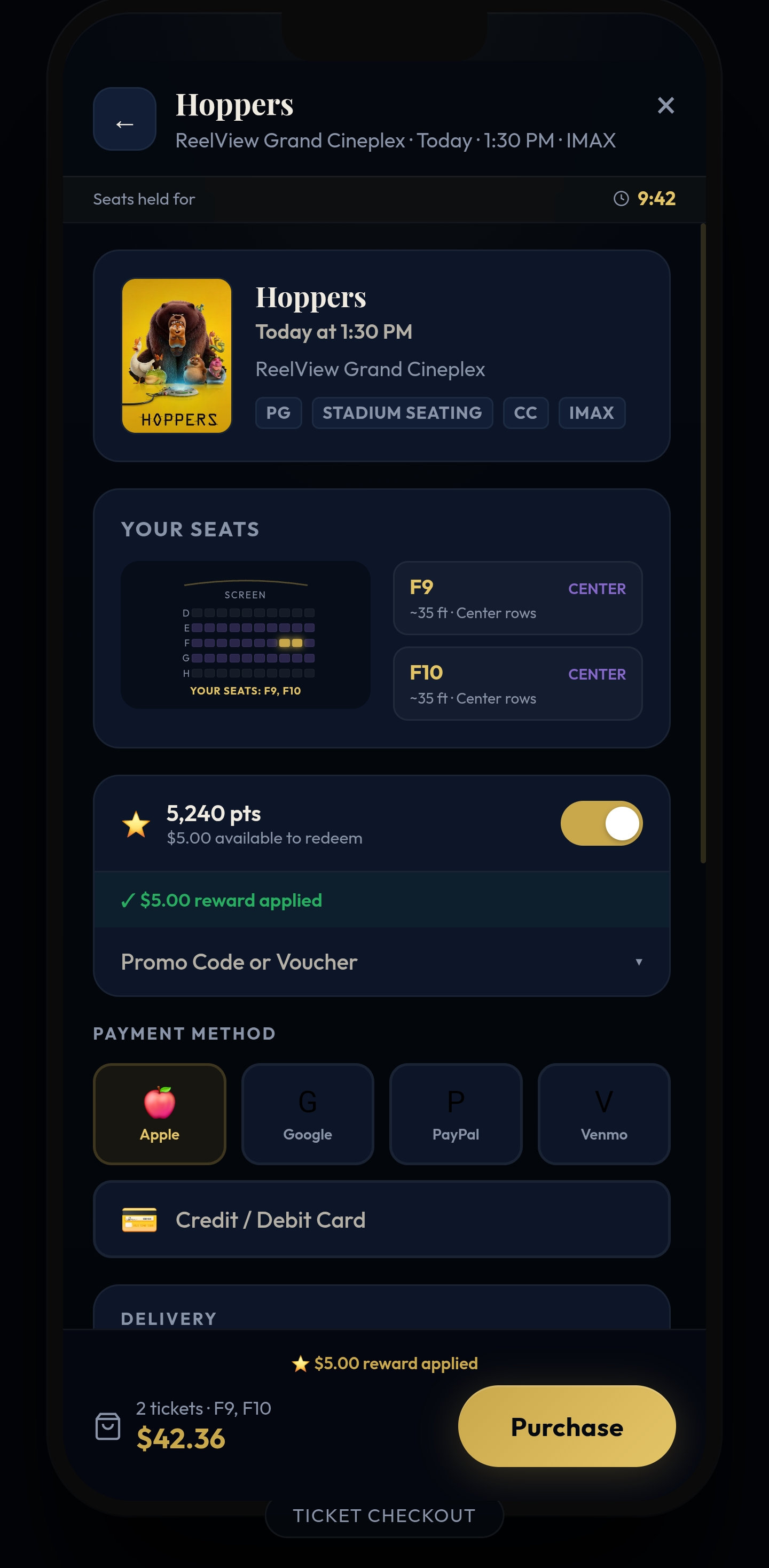 Rewards redemption before — screen 1