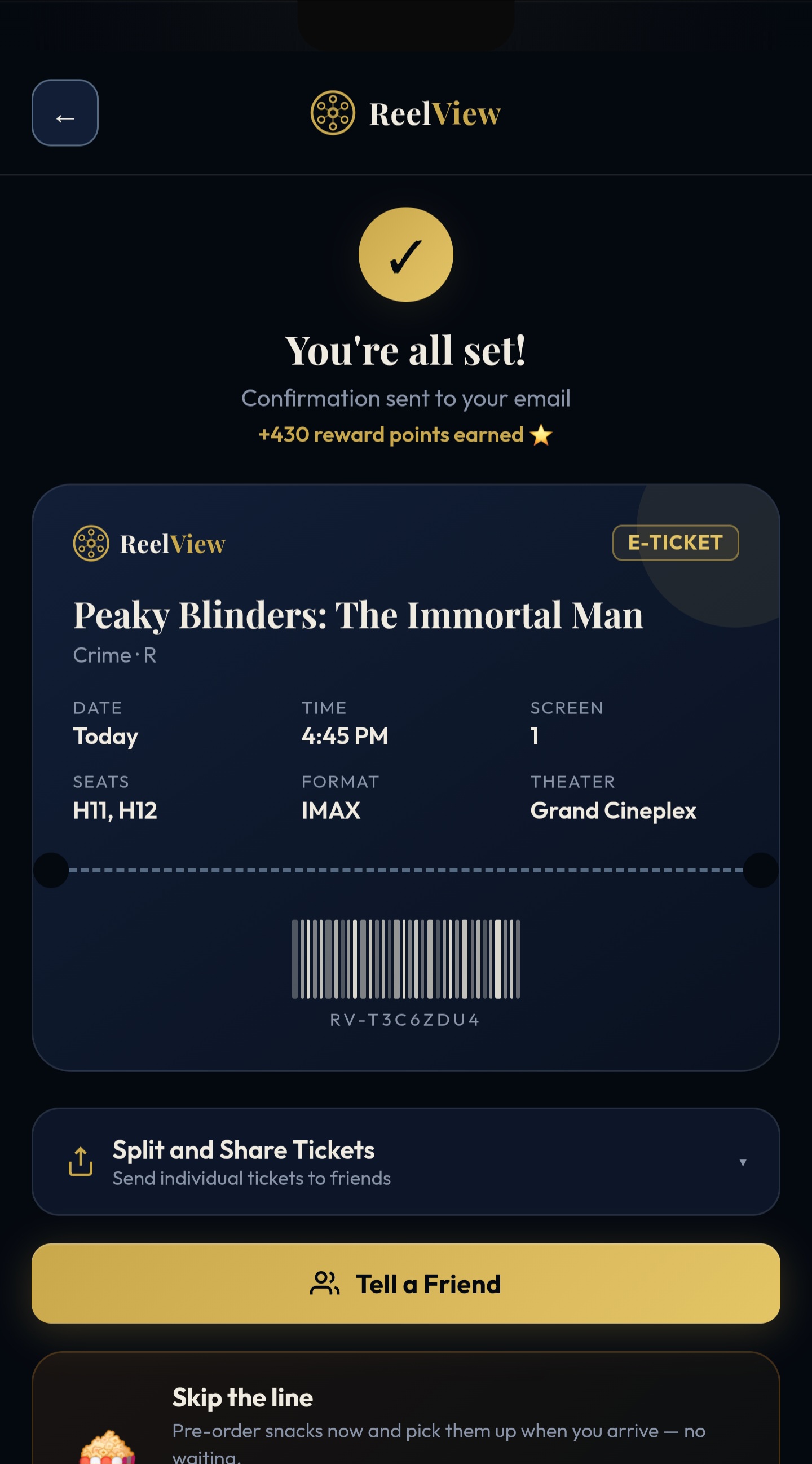 Ticket confirmation after — screen 1